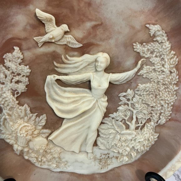 Inolay Stone Hand Crafted Art Plate -Romantic Poet Series To A Skylark -Shelly - Picture 5 of 6